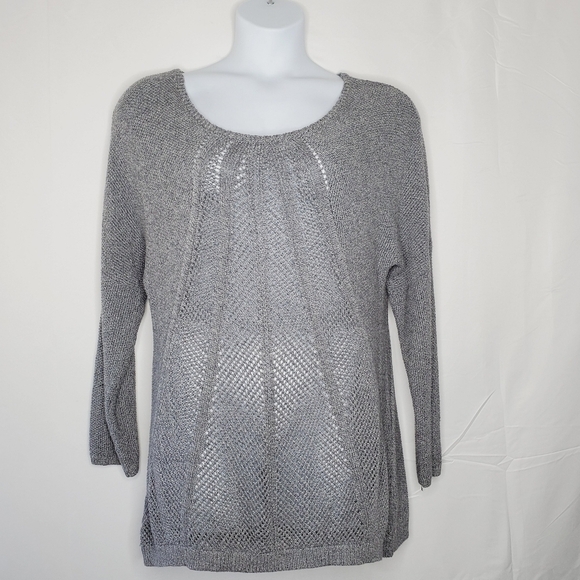 Nic + Zoe Open Weave Sweater XL Semi-Sheer Waffle Stitch Pointelle Knit Pullover - Picture 1 of 14